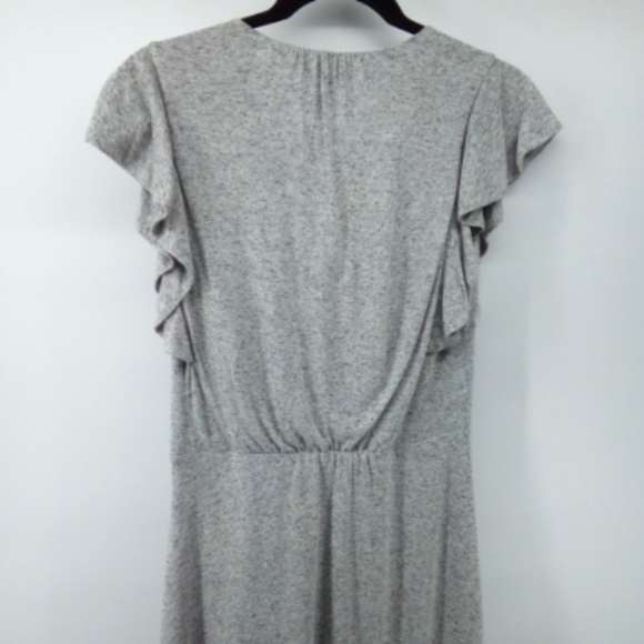 Rebecca Taylor Jersey Knit Heather Gray Dress Waist Tie Ruffle Sleeves Flax S - Picture 6 of 13